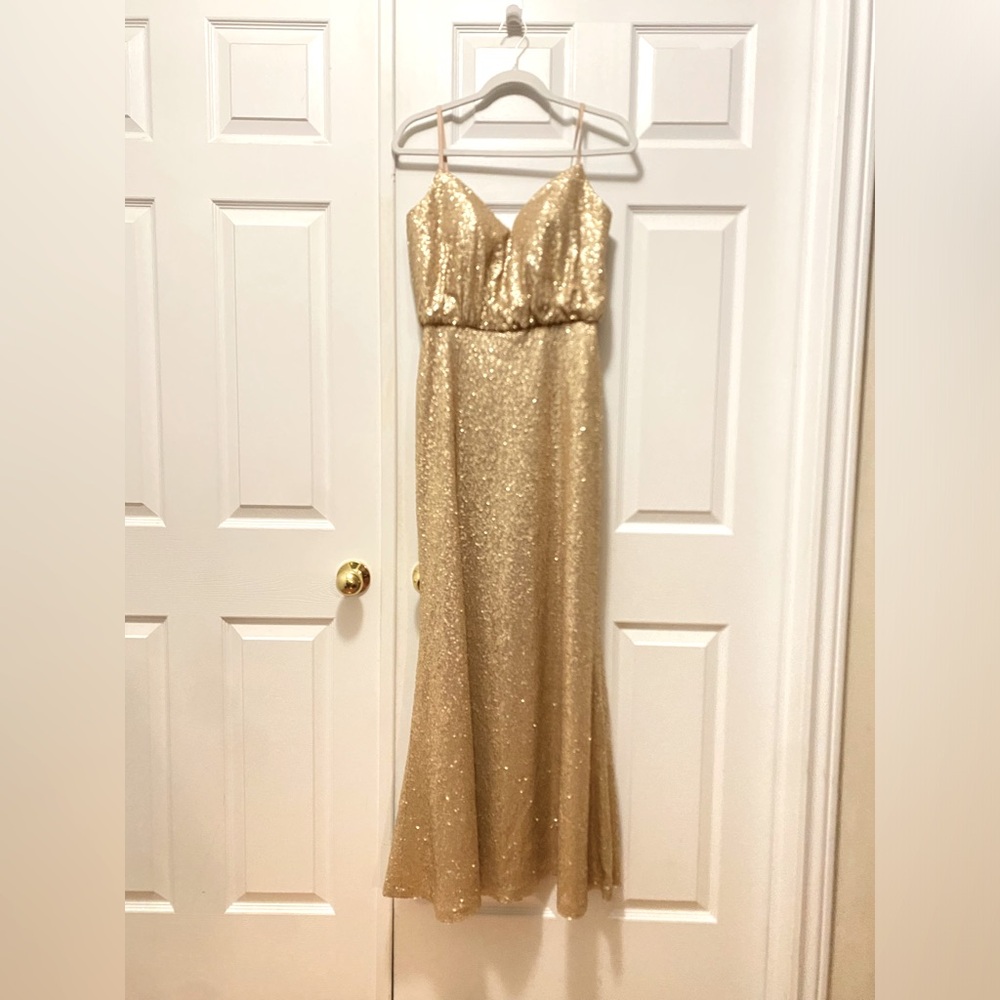 Size 10 Gold Sequin Evening Dress - Bari Jay